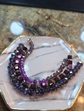 Cake Purple Multi-Strand Faceted & Cube Bead Necklace with Gold Accents